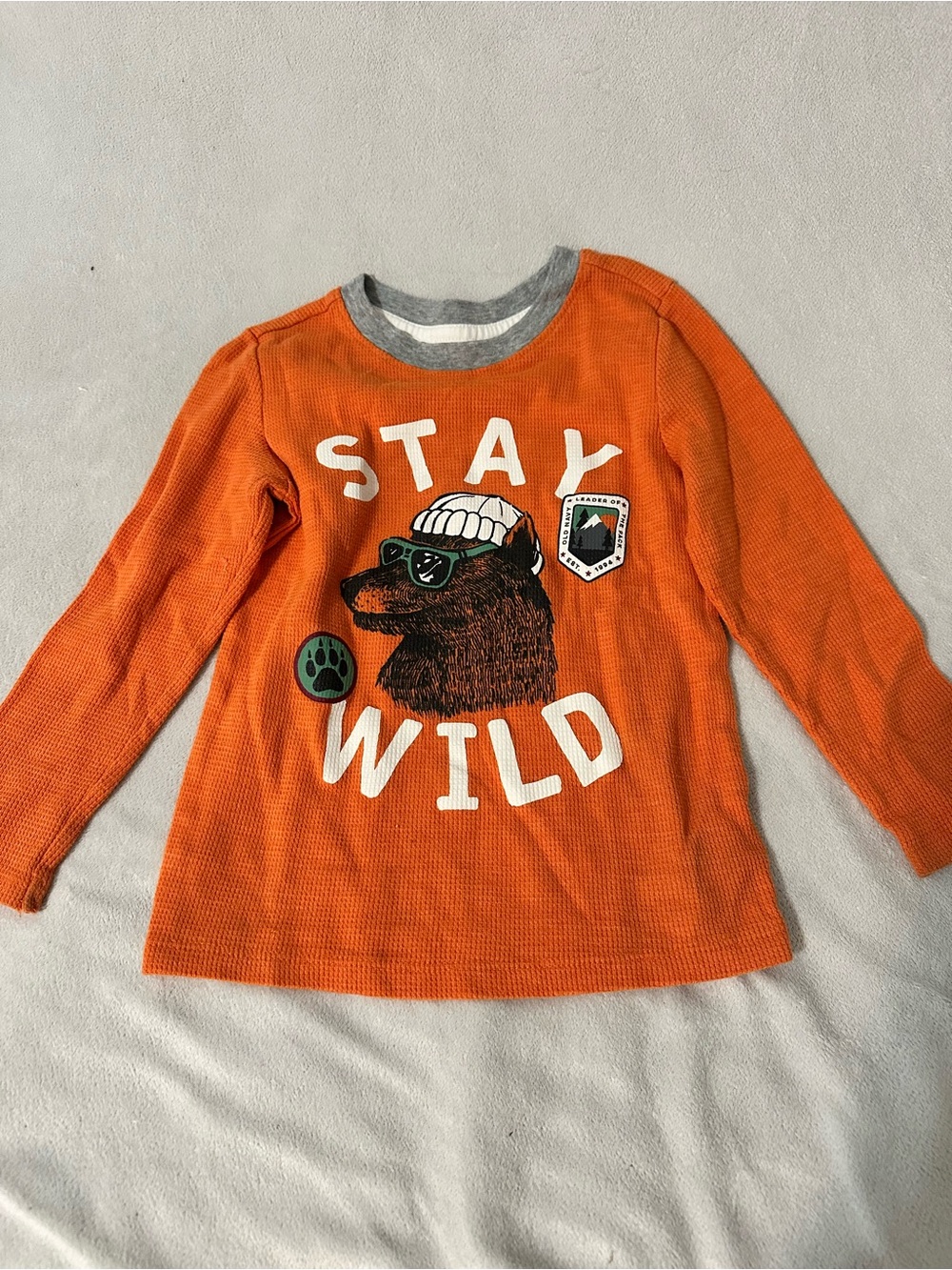 Kids Orange 'Stay Wild' Bear Graphic Long Sleeve Top